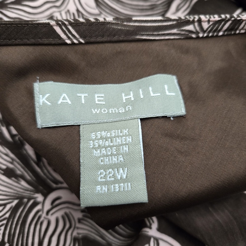 Kate Hill 22W Floral Silk Linen Lined A-Line‎ Skirt Brown Pink Career Whimsy - Picture 4 of 6